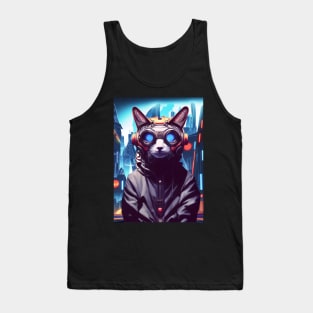 Cool Japanese Techno Cat In Future World Japan Neon City Tank Top